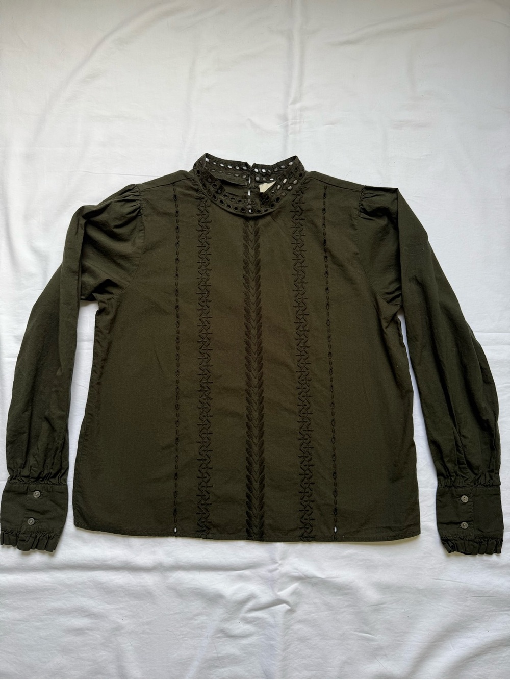 LOFT Olive Green Embroidered Long-Sleeve Blouse - Picture 2 of 7